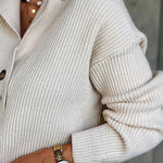 Snap-Buttons Foldover Collar Knitted Pullover Sweater Tops