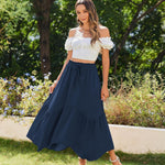 Nadorine Women High Waisted Long Skirt Flowy Drawstring Maxi Skirt