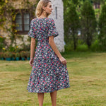 Nadorine Damen Elegant V-Ausschnitt Kleider A Linie Kurzarm Freizeitkleid (DE Only)
