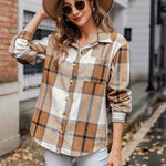 Nadorine Women Flannel Shacket Jacket Plaid Button Down Shirt