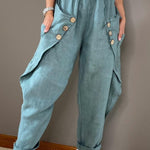 Solid Mid Rise Vintage Harem Pants