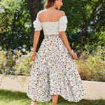 Nadorine Women High Waisted Long Skirt Flowy Drawstring Maxi Skirt