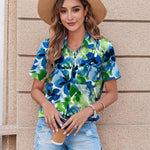 Nadorine Button Down Shirt Bust Pocket Short Sleeve Blouses