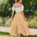 Nadorine Women High Waisted Long Skirt Flowy Drawstring Maxi Skirt