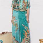 Somewhere Sunny Satin Botanical Print Elastic Waist Pocket Wide Leg Pants