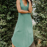 Sleeveless Crew Neck Spaghetti Strap Dress Bohemian Casual Loose Long Flowy Dress