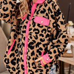 Polar Fleece Furry Coat Leopard Dot Pocket Dalmatian Spot Snap Button Plush Shaggy Jacket