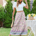 Nadorine Maxi Skirts Boho Pleated A-Line Flowy Swing Skirt