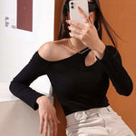 Sexy Hollow Waist Long-sleeved Sweater Base Shirt