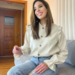 Women Corduroy Shirts Long Sleeve Button Down Shacket Jacket Ruffle Blouses Top S-XXL - Nadorine (Us Only)