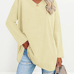Solid Color V Neck Long Sleeve Pullover Basic Tshirts Casual Sweatshirts