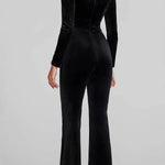 Velvet rhinestone square neck flared jumpsuit