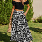 Nadorine Boho Maxi Flowy Elastic A-Line Tiered Floral Skirts