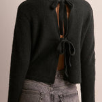 Solid Color Loose Long Sleeve Lace-up Knitted Cardigan