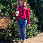 Women Corduroy Shirts Long Sleeve Button Down Shacket Jacket Ruffle Blouses Top S-XXL - Nadorine (Us Only)