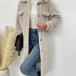Fuzzy Faux Shearling Lapel Button Down Fleece Outwear Flannel Jacket