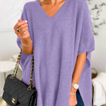 V Neck Loose Fit Solid Poncho Sweater