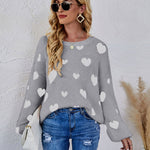 Love Pattern Round Neck Knit Sweater
