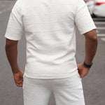 KZZ Men's Summer Solid-Color Stylish Casual Short-Sleeve Set