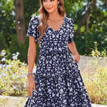 Nadorine Summer Tiered Mini Dress with Pockets Ruffle Sleeve Dress