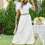 Nadorine Maxi Skirts Boho Pleated A-Line Flowy Swing Skirt