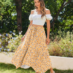 Nadorine Women High Waisted Long Skirt Flowy Drawstring Maxi Skirt