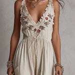Boho Vintage Embroidered Cotton Jumpsuit