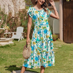 Nadorine Midi A Line Dress Short Sleeve Casual Flowy Tiered Sundress (US Only)