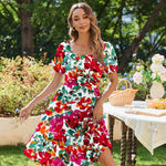 Zeagoo Womens Casual Dress Square Neck Puff Sleeve Boho Dress