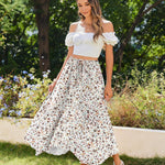 Nadorine Women High Waisted Long Skirt Flowy Drawstring Maxi Skirt