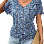 Nadorine Women's Short Sleeve Shirts V Neck Blouse