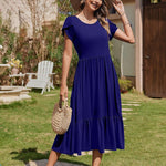 Nadorine Midi A Line Dress Short Sleeve Casual Flowy Tiered Sundress (US Only)
