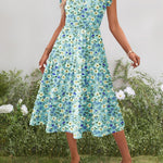 Nadorine Casual Ruffle Sleeve V Neck Midi Dress