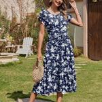 Nadorine Midi A Line Dress Short Sleeve Casual Flowy Tiered Sundress (US Only)