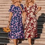 Nadorine Midi Floral Flutter Short Sleeve Casual Dresses with Pockets