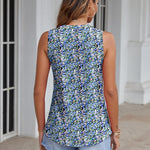Nadorine Tank Tops Pleated V Neck Floral Solid Loose Fit Tops