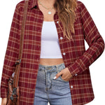 Nadorine Flannel Shirt Women Button Down Long Sleeve Plaid Shirts