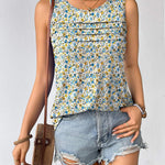 Nadorine Tank Top Blouses Scooped Neck Pleated Front Shirts