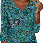 Nadorine 3/4 Length Sleeve Womens Tops Casual V Neck Shirts Soft Basic Tees Business Work Blouses