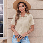 Nadorine Button Down Shirt Bust Pocket Short Sleeve Blouses