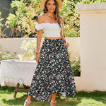 Nadorine Women High Waisted Long Skirt Flowy Drawstring Maxi Skirt