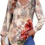 Nadorine Women'S Puff Long Sleeve Shirts Pleated V Neck Tunic Tops