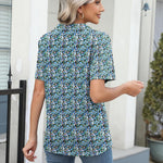 Nadorine Short Sleeve Polo T Shirts Pleated V Neck Tee