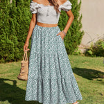 Nadorine Boho Maxi Flowy Elastic A-Line Tiered Floral Skirts