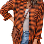 Nadorine Long Sleeve Plaid Shirt for Women Flannel Button Down Shirts