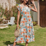 Nadorine Midi A Line Dress Short Sleeve Casual Flowy Tiered Sundress (US Only)