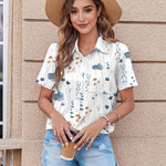 Nadorine Button Down Shirt Bust Pocket Short Sleeve Blouses