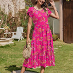 Nadorine Midi A Line Dress Short Sleeve Casual Flowy Tiered Sundress (US Only)