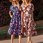 Nadorine Midi Floral Flutter Short Sleeve Casual Dresses with Pockets