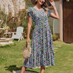 Nadorine Midi A Line Dress Short Sleeve Casual Flowy Tiered Sundress (US Only)